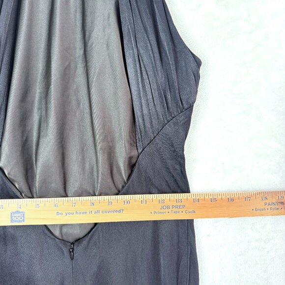 Meshki Claire Satin Drape Back Split Hem High Neck Maxi Dress Womens L Black - Picture 9 of 12